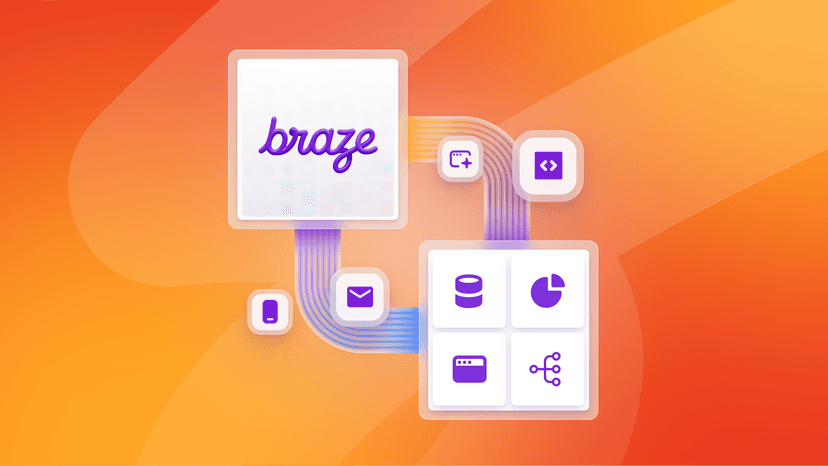 An image that shows the Braze logo connected to different icons that represent data sources