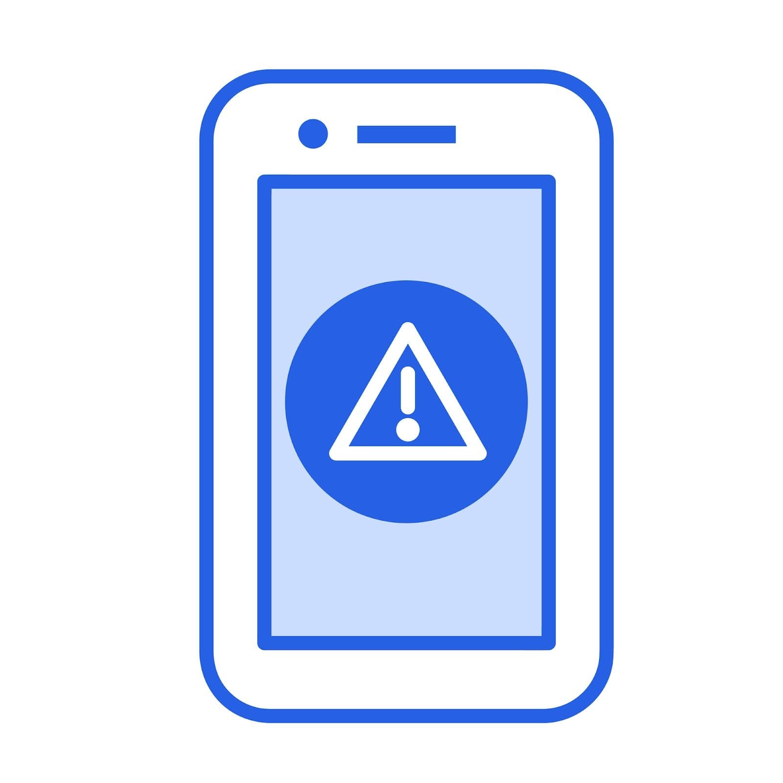 a cell phone with a warning sign on the screen .