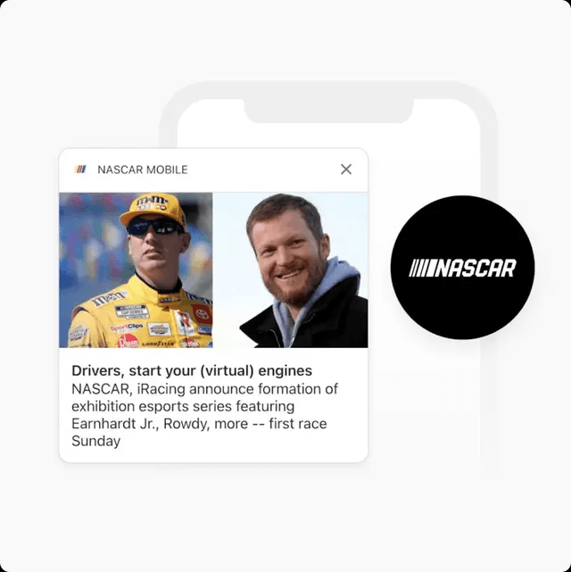 a screenshot of a nascar mobile advertisement