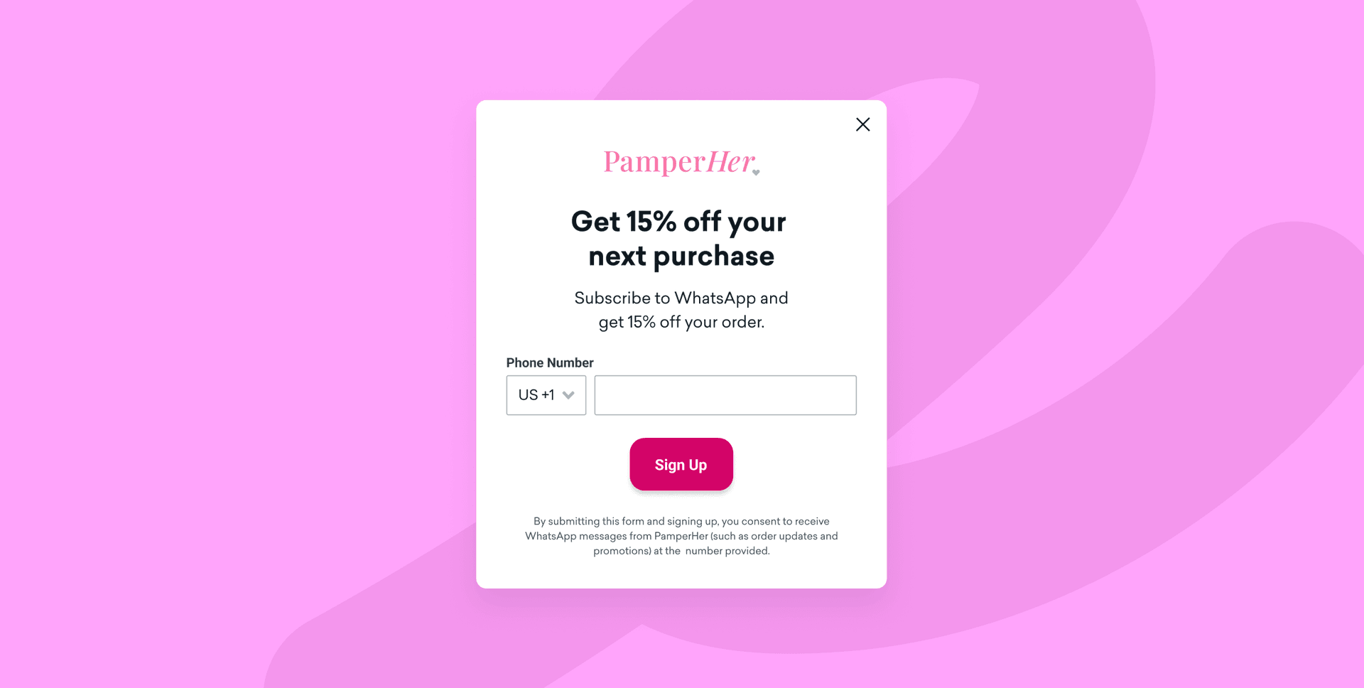 If you’re already running a sale or discount, consider making your WhatsApp opt-in discount higher. For example, if you are running a 10% off sale, make your WhatsApp opt-in discount 15%. Remember to provide the code in the WhatsApp thread after you receive the opt-in.