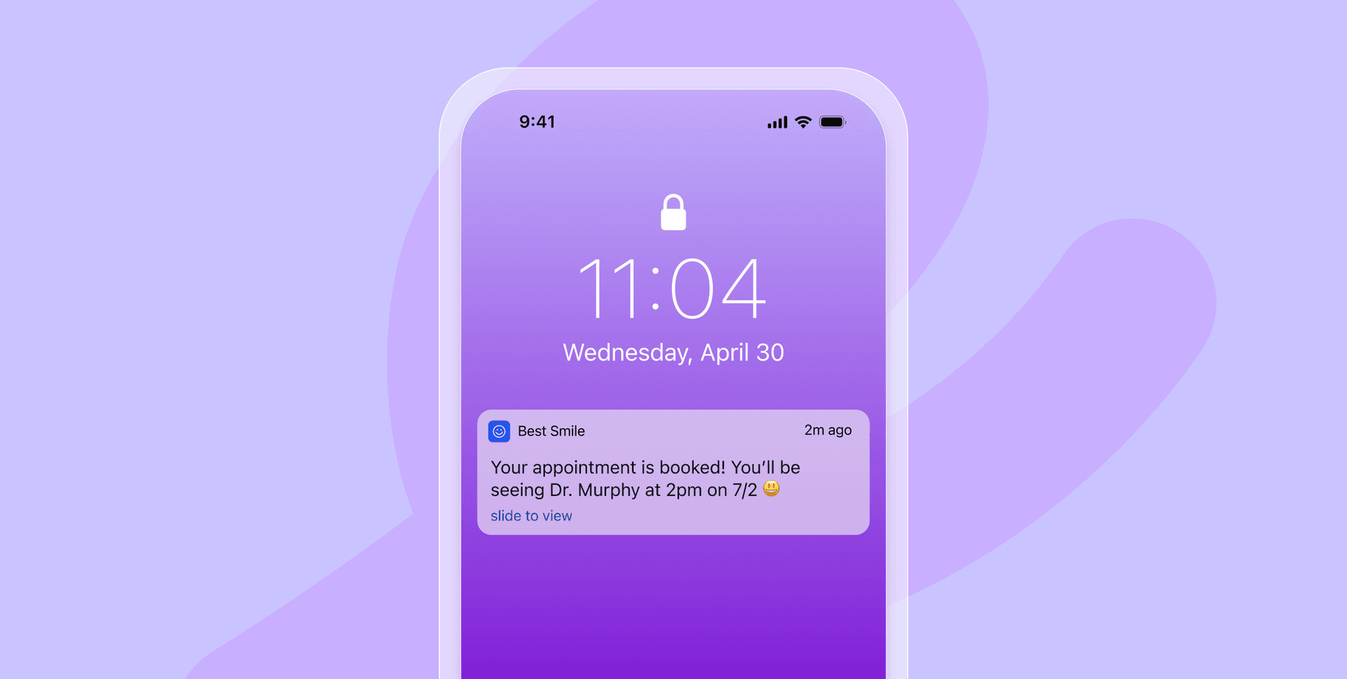 a phone with a notification that says your appointment is booked