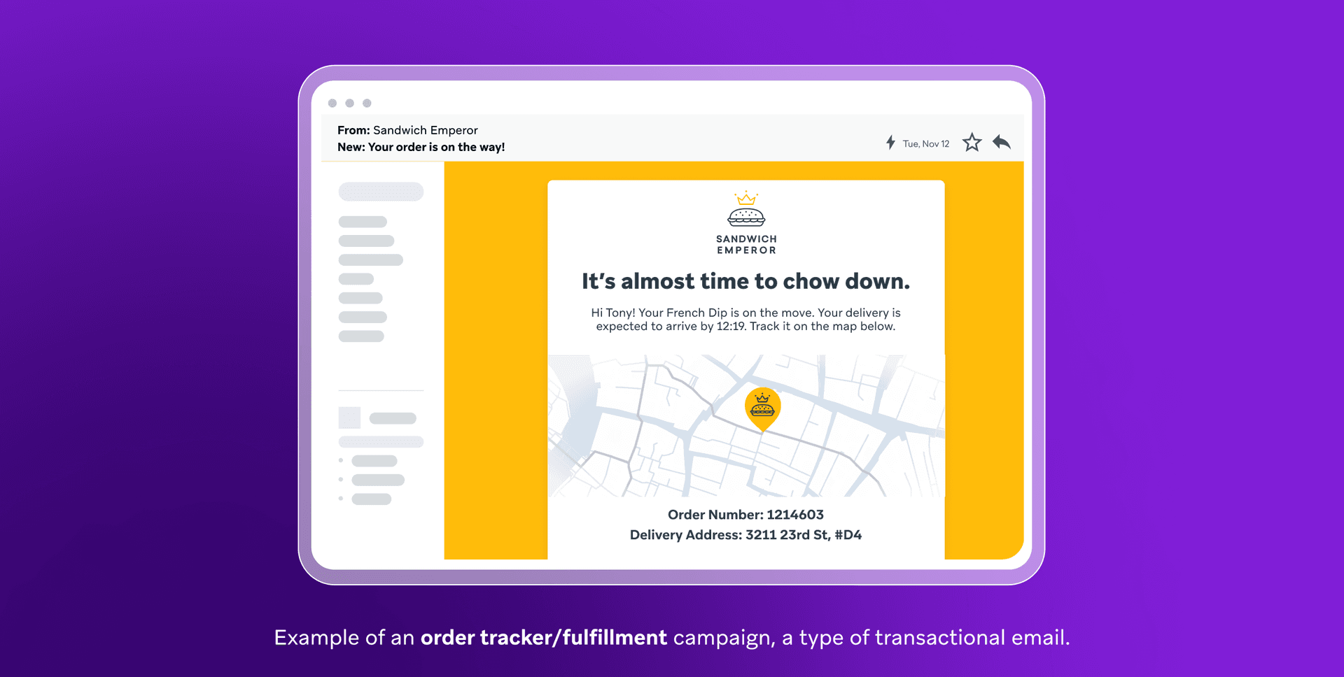 example of an order tracker / fulfillment campaign a type of transactional email