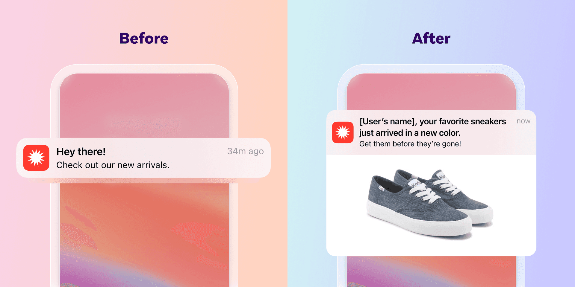 a before and after image of a notification on a phone