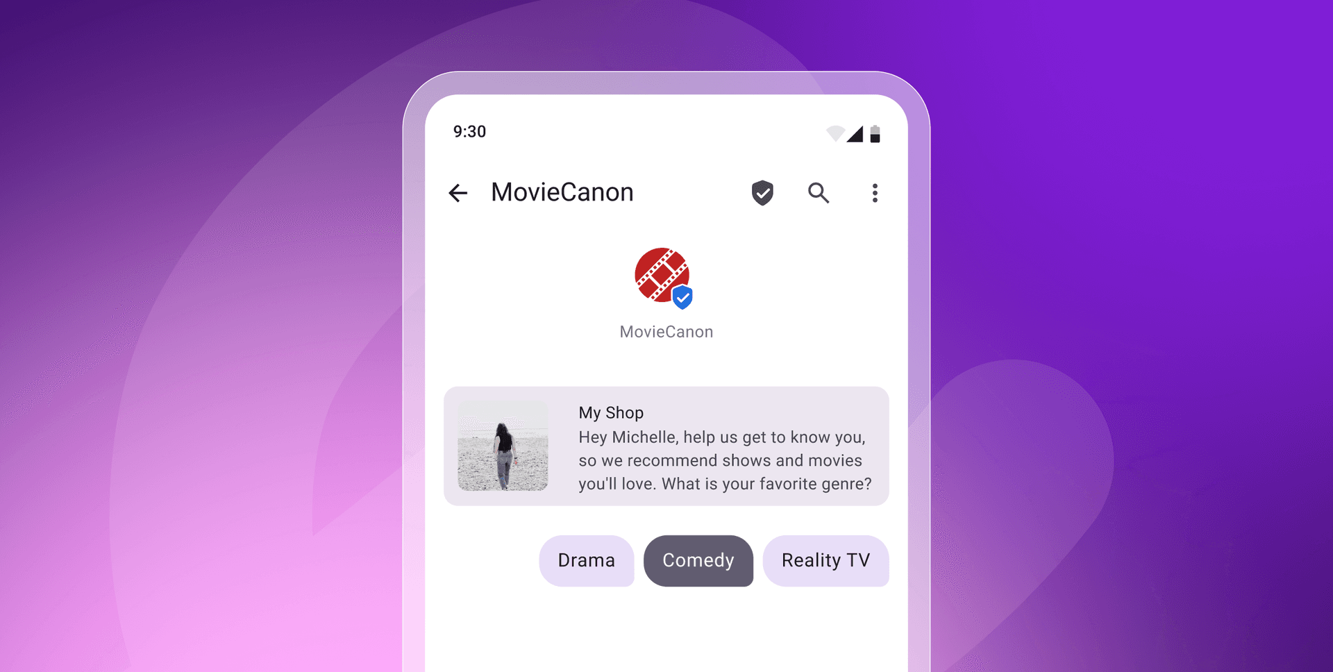 a phone screen shows a message from movie canon