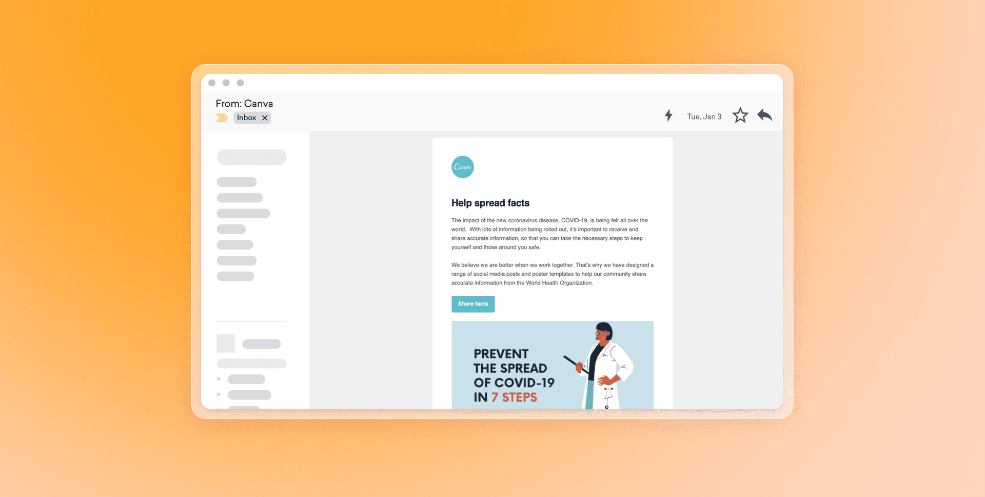 a computer screen shows a help spread facts email