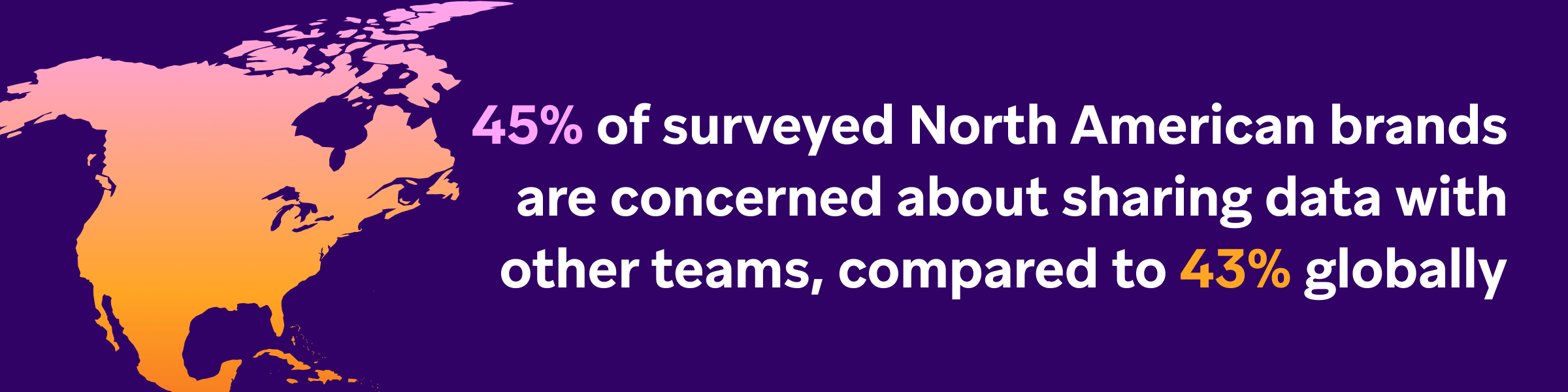 a map of north america with the words " 45% of surveyed north american brands are concerned about sharing data with other teams "