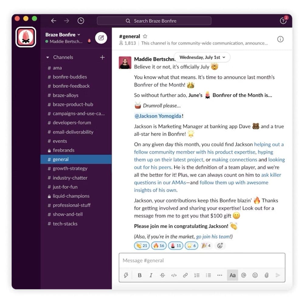 a screenshot of a slack channel on a computer .