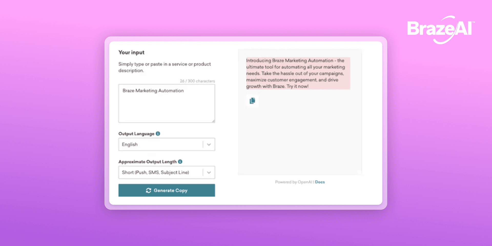 a screenshot of a braze ai app on a pink background