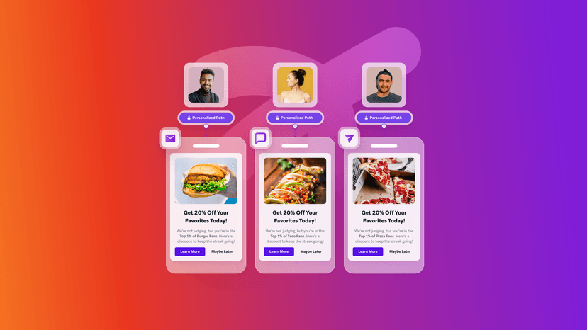 An image with three customers receiving different messages
