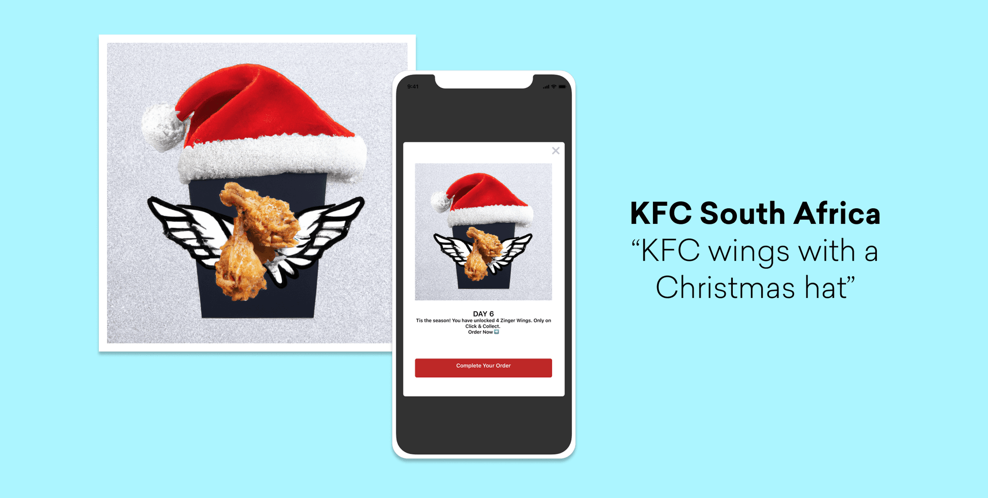 An image created with AI showing wings and a santa hat from KFC South Africa