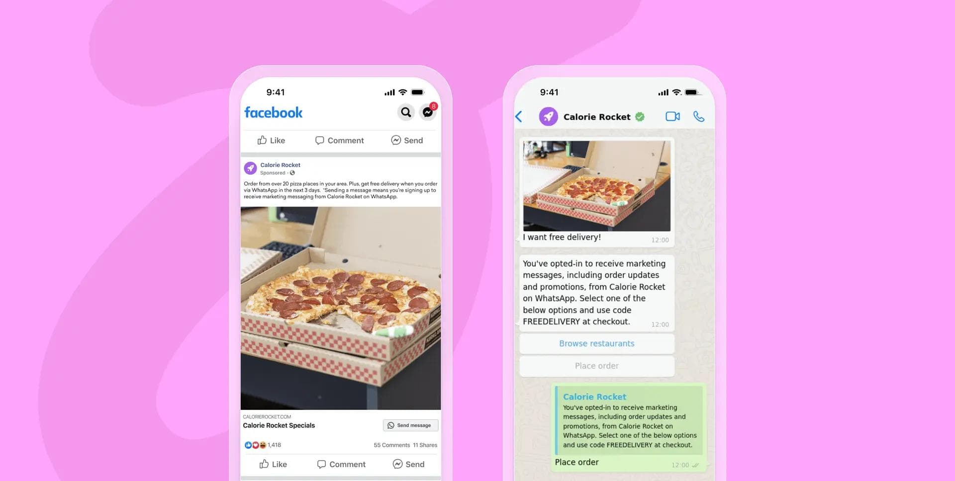 Exemplo de anúncio no Facebook com direcionamento para cliques no WhatsApp.