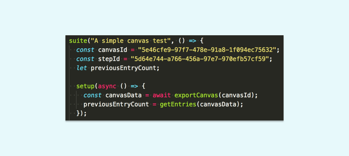 A semi-contrived illustration of how we use GUIDs in a test spec—a lot of these screenshots are real, live tests with cruft removed for clarity.