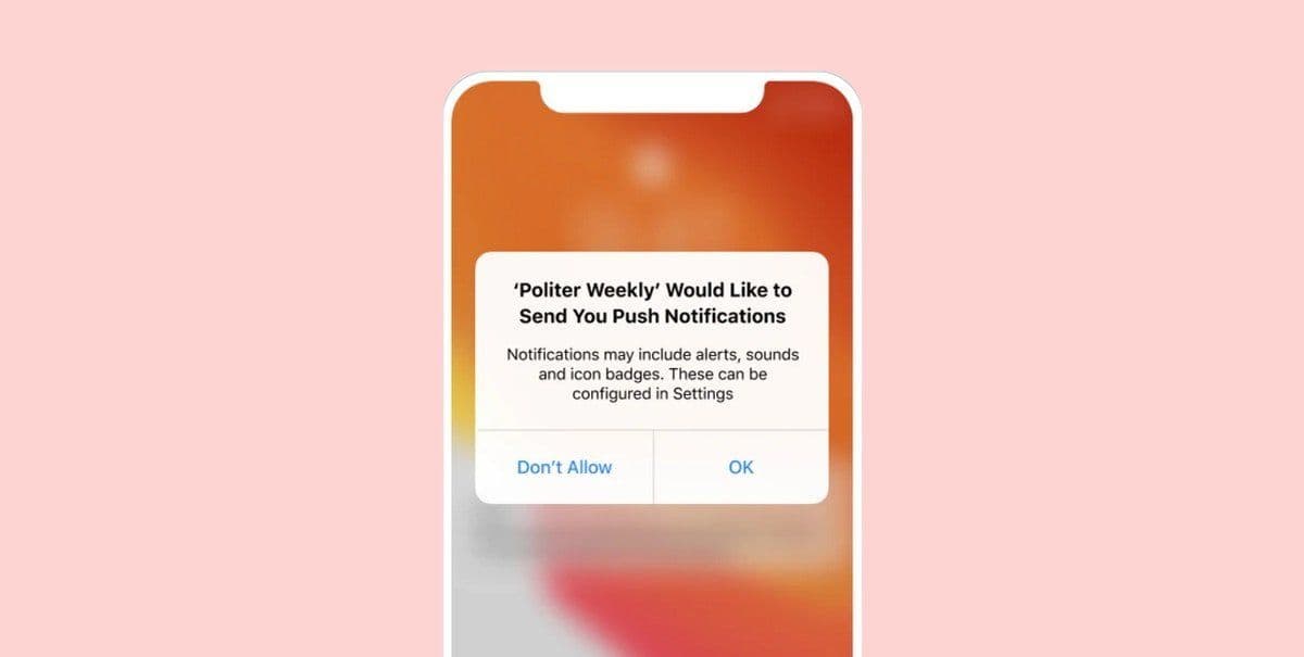 a phone with a notification on it that says `` polter weekly would like to send you push notifications '' .