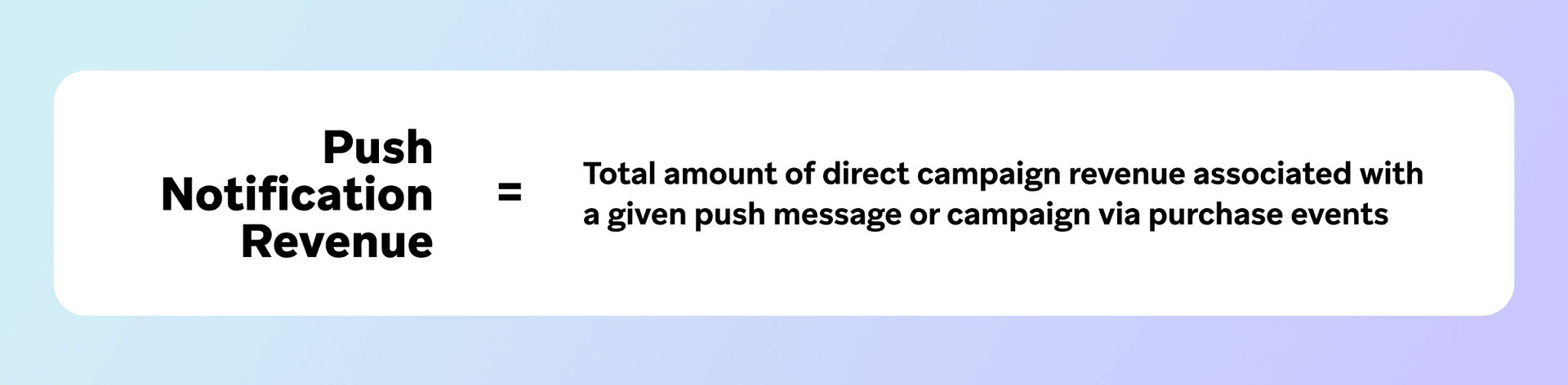 a sign that says push notification = total amount of direct campaign revenue associated with a given push message or campaign via purchase events